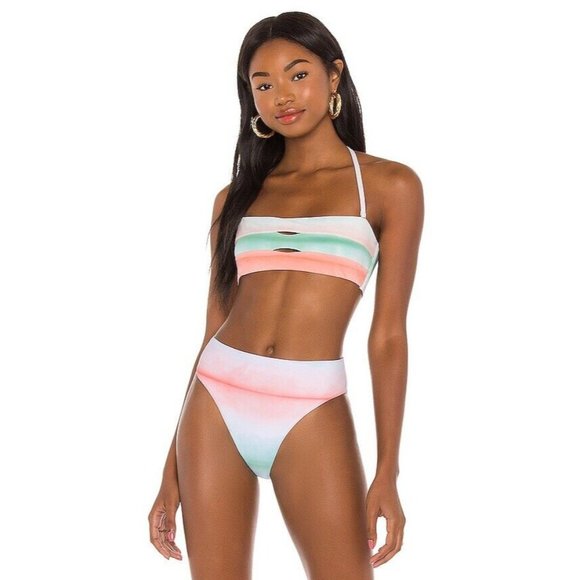 PQ Colorblock Bandeau Top Bikini Swim Sunset Pink Blue Beach - Picture 1 of 6